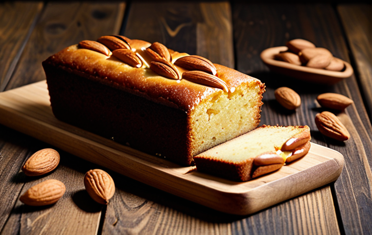Financier**

"A golden-brown financier cake, rectangular shape, displayed on a rustic wooden table, surrounded by almonds, safe for work, appropriate content, fully clothed setting, perfect anatomy (of the cake), natural proportions, professional food photography, high quality, modest presentation, delicious appearance."

**