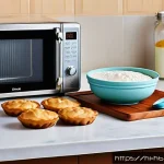 Home 19 홈베이킹 전자레인지 활용법 - A bright kitchen scene showing a microwave-friendly baking setup tailored for Hindi-speaking users: ...