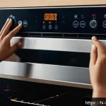 Home 23 홈베이킹 오븐 예열의 중요성 - A modern kitchen scene focused on a convection oven preheating, with a digital temperature display s...