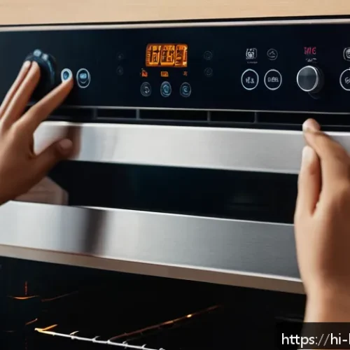 Home 17 홈베이킹 오븐 예열의 중요성 - A modern kitchen scene focused on a convection oven preheating, with a digital temperature display s...