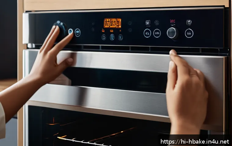 홈베이킹 오븐 예열의 중요성 - A modern kitchen scene focused on a convection oven preheating, with a digital temperature display s...