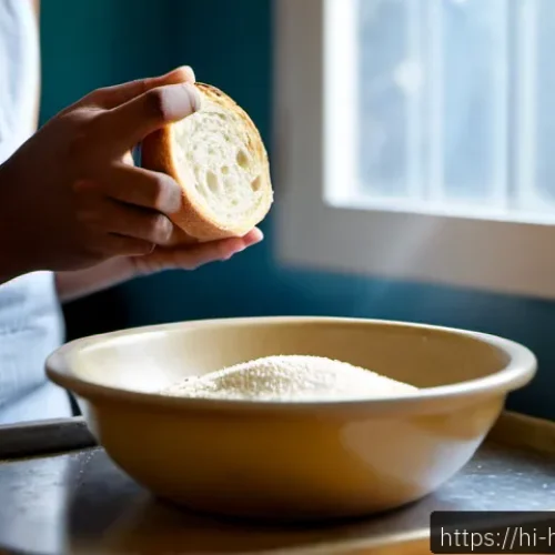 Home 17 홈베이킹 빵 부풀지 않는 이유 - Photorealistic close-up of an Indian home baker in a warm modern kitchen, examining a small bowl of ...